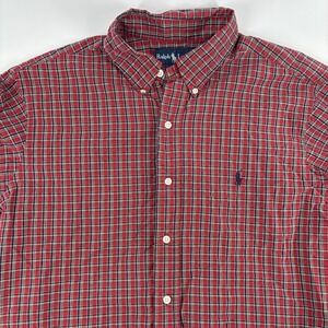 Vtg Polo Ralph Lauren  Mens Large Red Plaid 100% Two-Ply Cotton Button Down